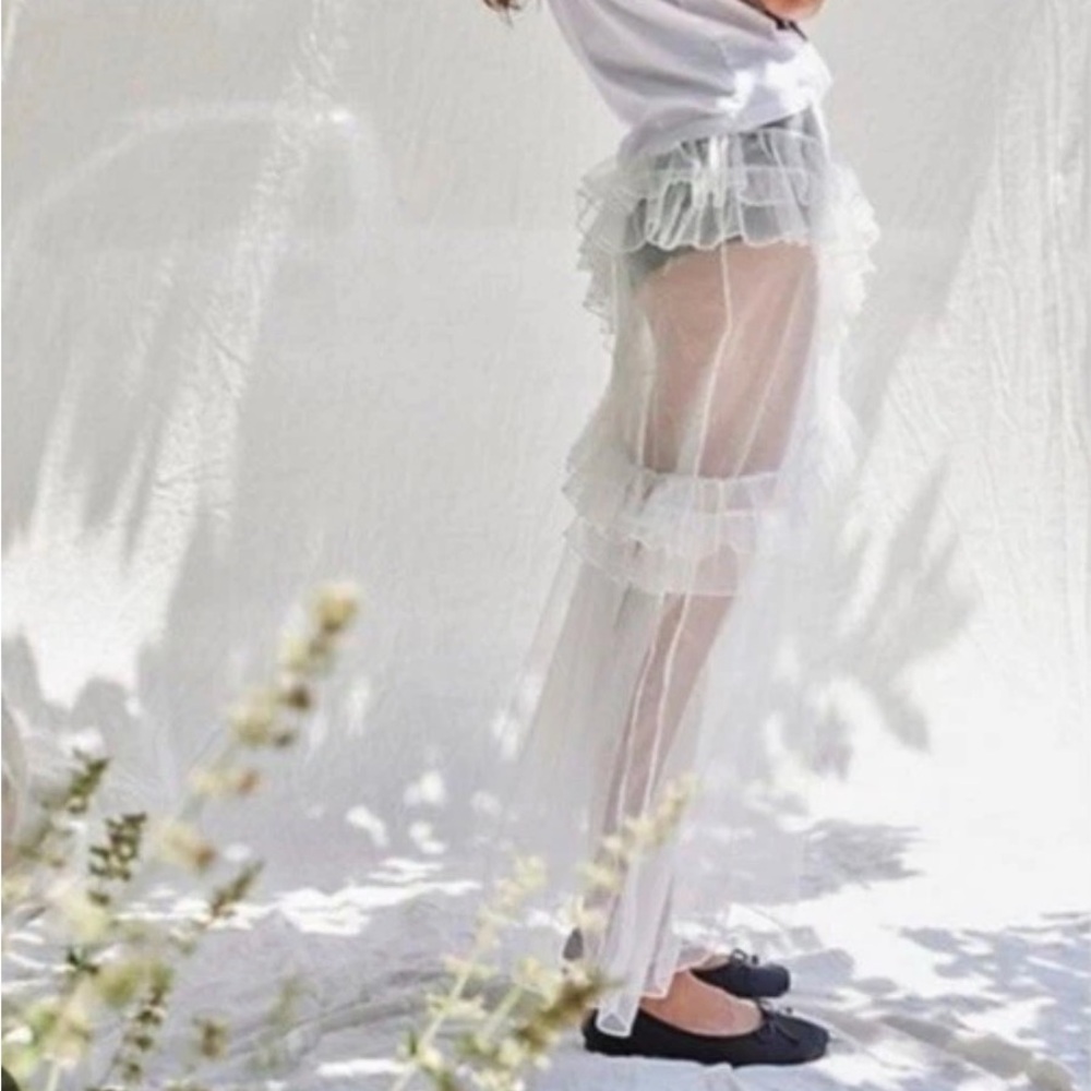 Free People Strike a Pose Half Slip Ruffles Tulle Mesh Maxi